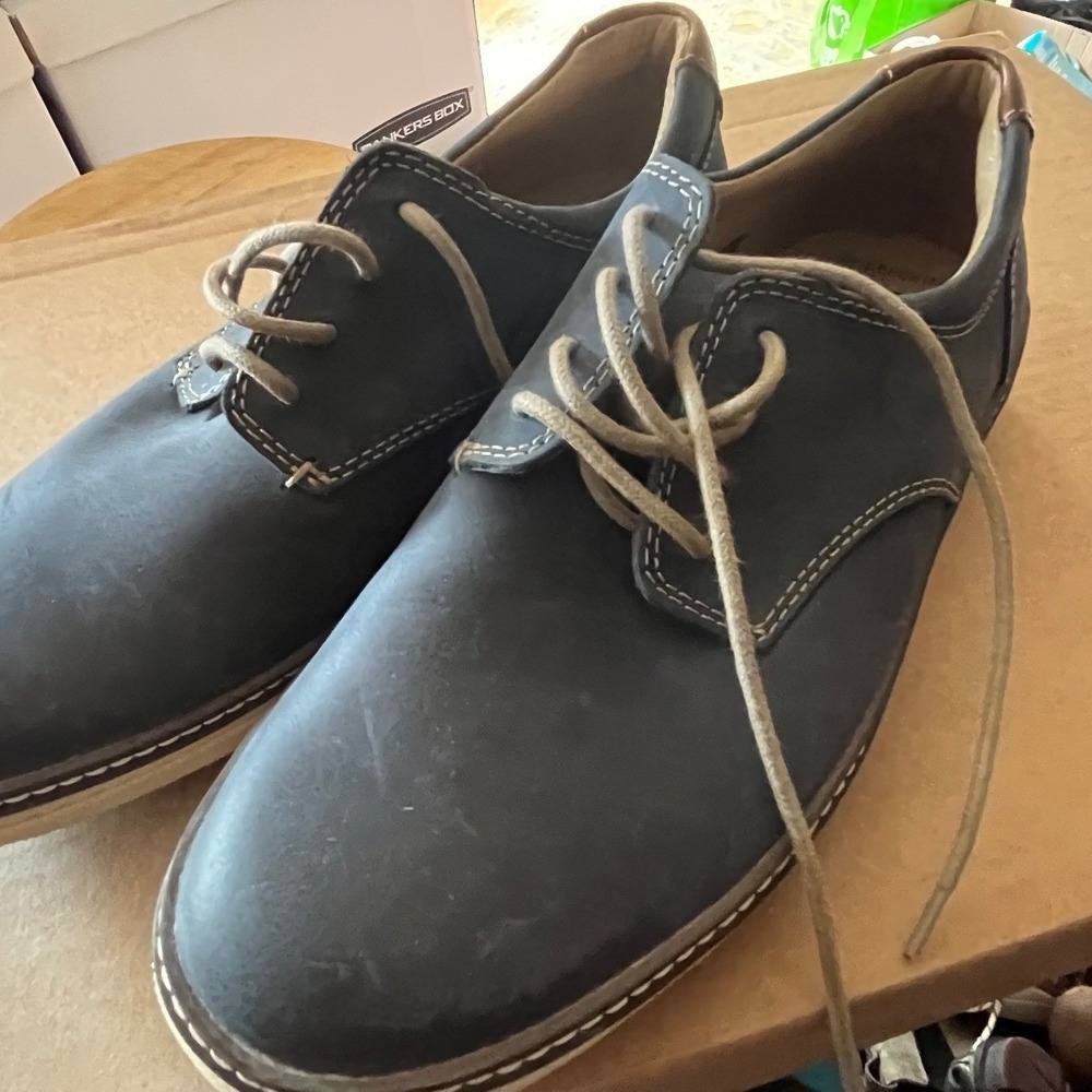 Johnston & Murphy J&M Navy Blue Leather Plain Toe Derby Shoes Mens 8.5M